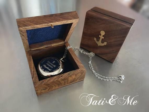 Engraved Compass in Wooden Box, Custom Personalized Compass Gift, Baptism Compas...