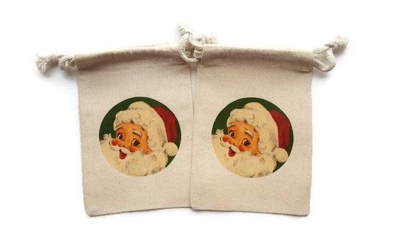 Santa Claus Christmas Set of 10 Muslin 4x6 Gift Bags Classic Vintage Stocking St...