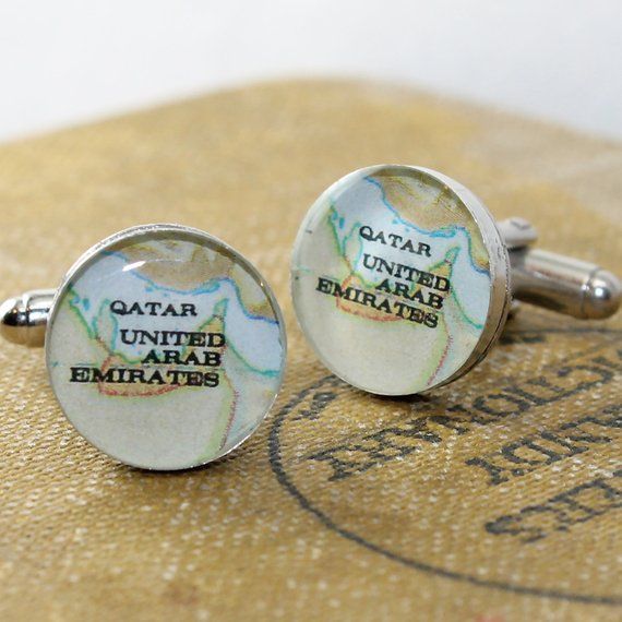 United Arab Emirates Vintage Map Sterling Silver Cuff Links, Corporate Gifting