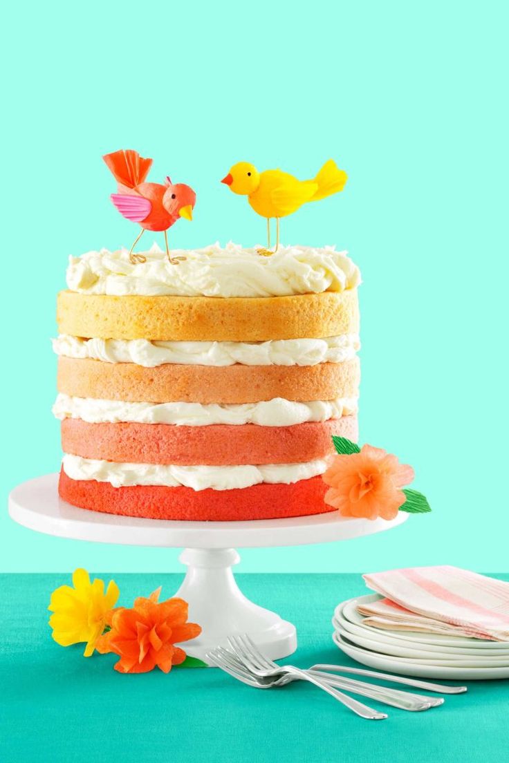 A slice of this Pink Ombré Naked Cake with Vanilla Buttercream will guarantee M...