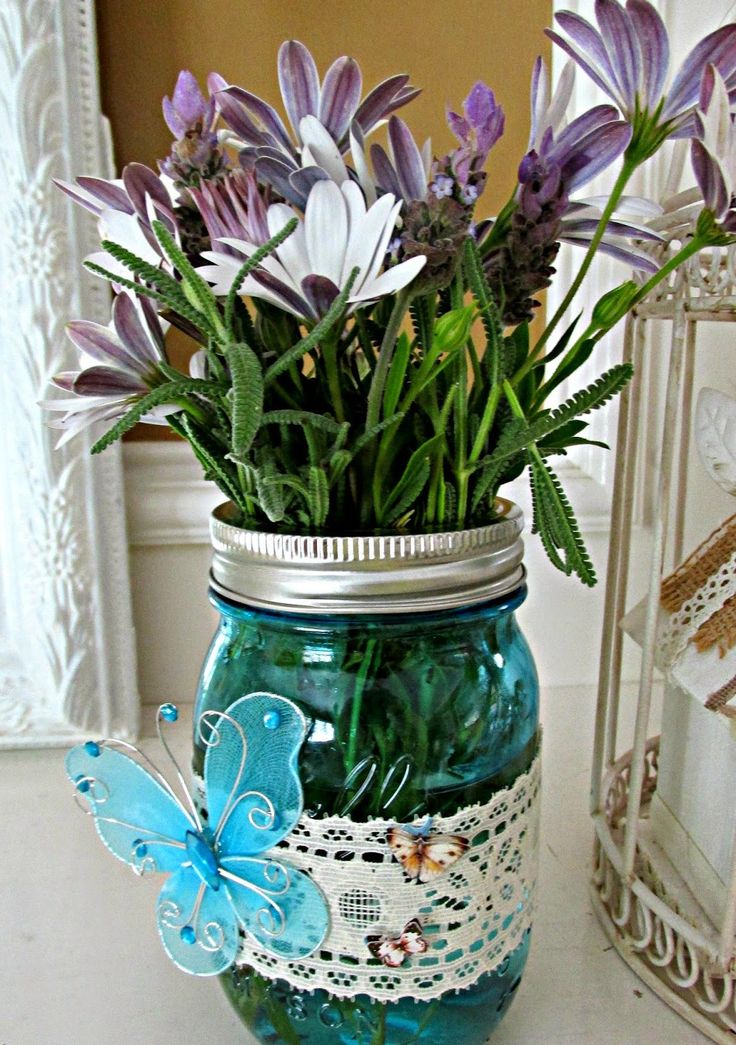 Create a charming little home for her spring floral display with a bit of lace, ...