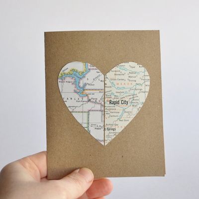 Customize this card with a heart map of the town you grew up in, or a map from a...