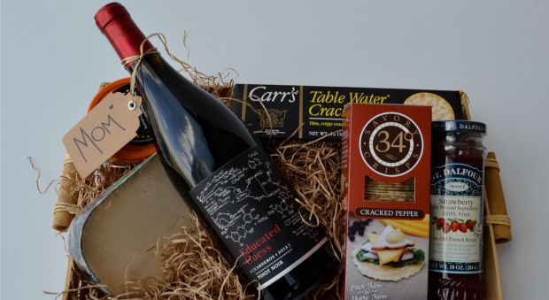 Fill a basket with all the makings for a wine-and-cheese night.