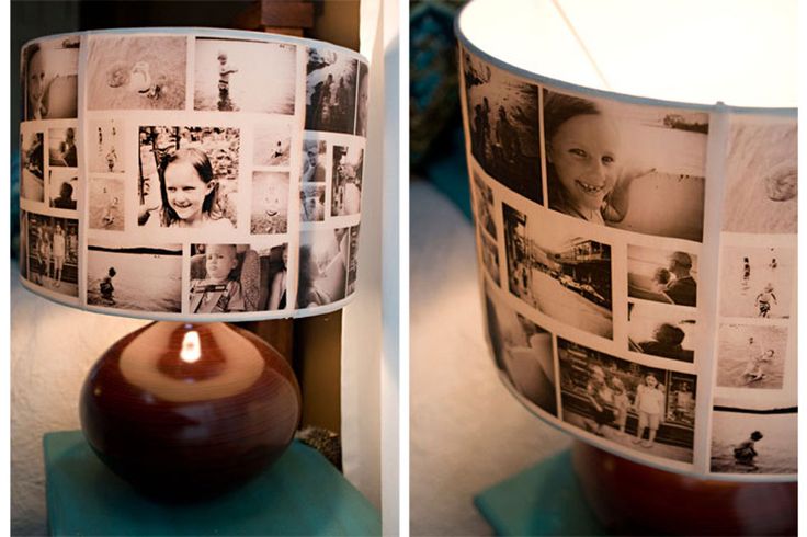Give a plain lampshade a sentimental look by adhering family photos to the outsi...