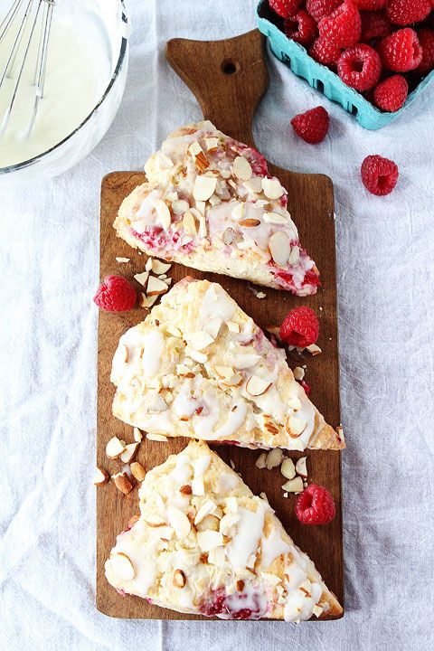 Raspberry Almond Scones are crumbly scones studded with sweet raspberries.