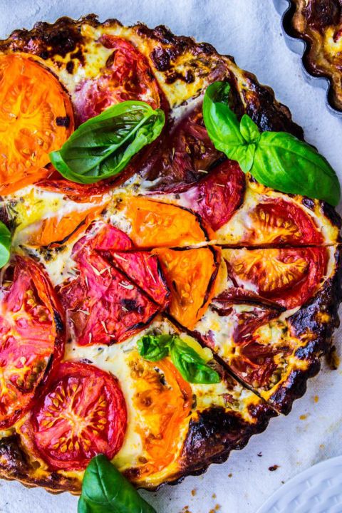 Tomato Tart with Blue Cheese:  Tangy blue cheese and bright colorful tomatoes la...