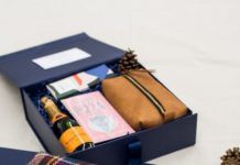 Best Corporate Gifts Ideas : CORPORATE EVENT GIFT BOX// Navy and orange holiday ...