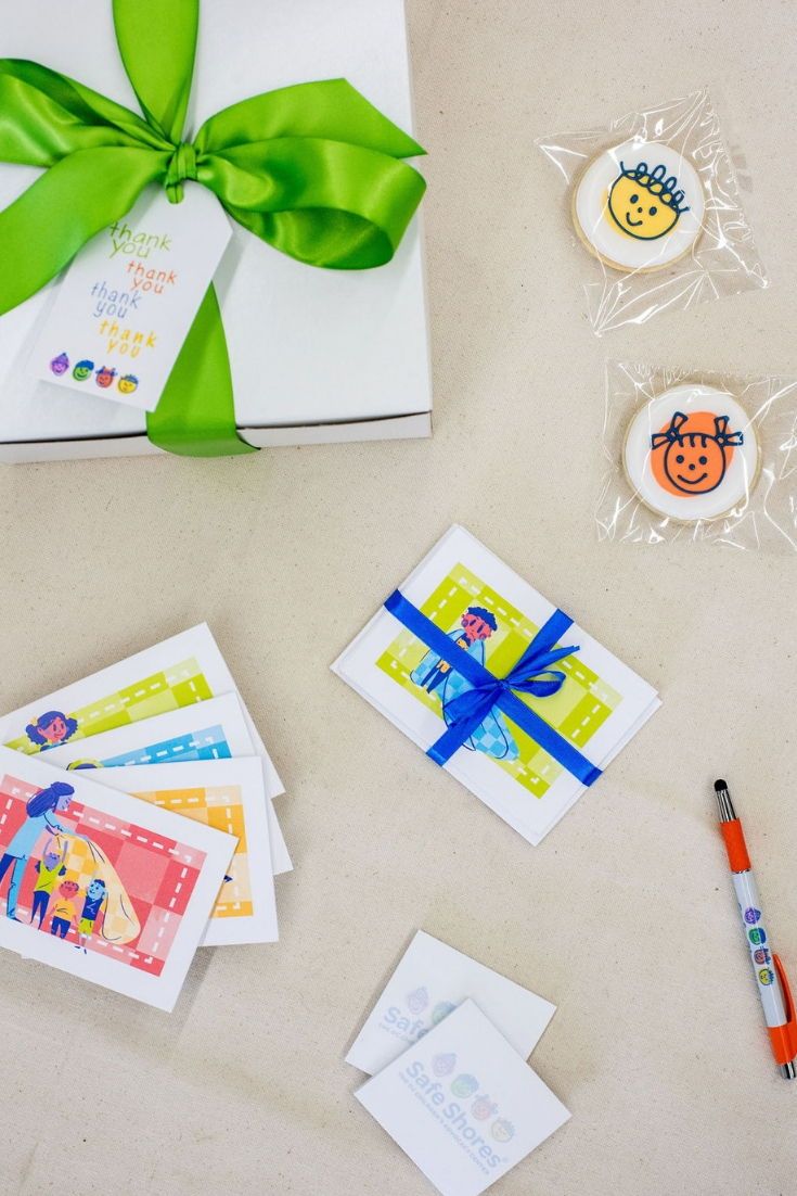 CHARITY EVENT GIFTS// Colorful and bright gift boxes designed to welcome fundrai...