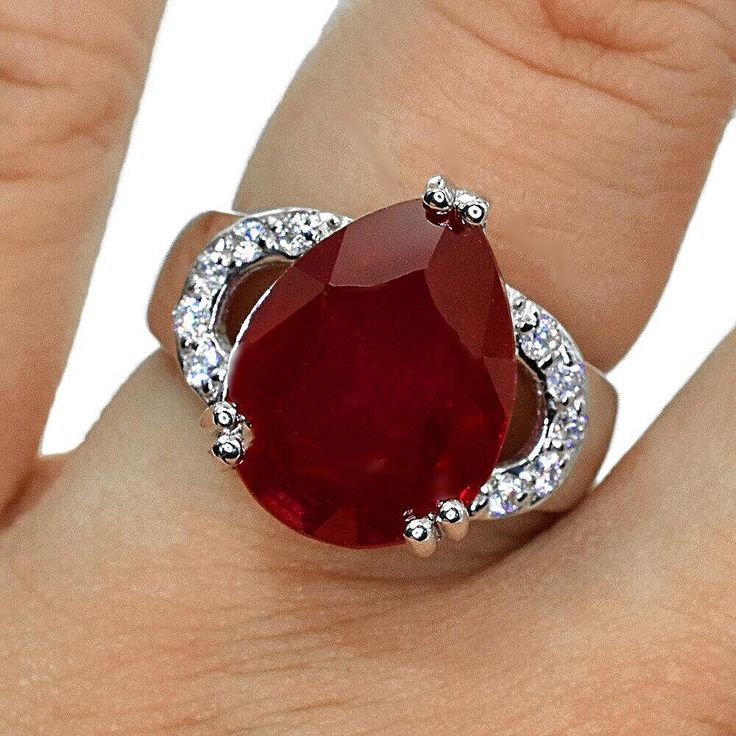 A Natural 8.9CT Pear Cut Red Ruby Engagement Ring
