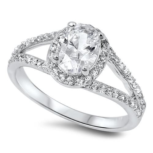 A Stunning 2CT Oval Cut Halo Split Shank Russian Lab Diamond Engagement Ring