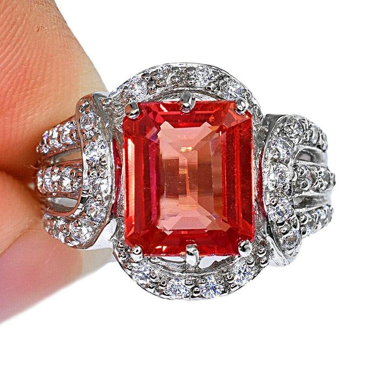 A Vintage 4.5CT Emerald Cut Pink Padparadscha Sapphire Ring