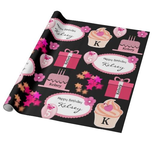 Fun & Girly Personalized Name & Age Birthday Wrapping Paper