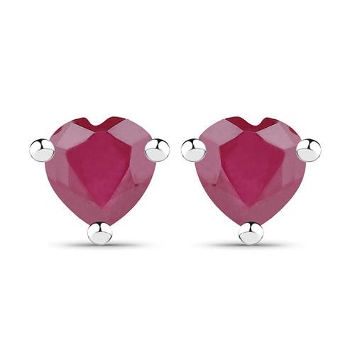 Natural 14K White Gold 1.40TCW Heart Cut Red Ruby Stud Earrings