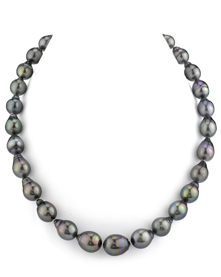SALE Luxury 10-12mm Tahitian Black Drop Shape Pearl Necklace