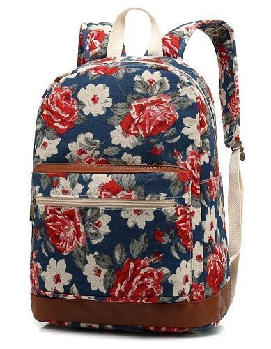 Kenox Blue Floral Backpack. Vintage floral school bag for girls. Back to school ...