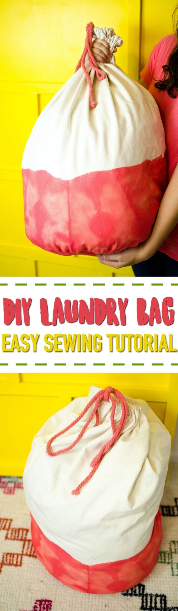 This DIY Laundry Bag is a great sewing project for beginners  using some basic s...
