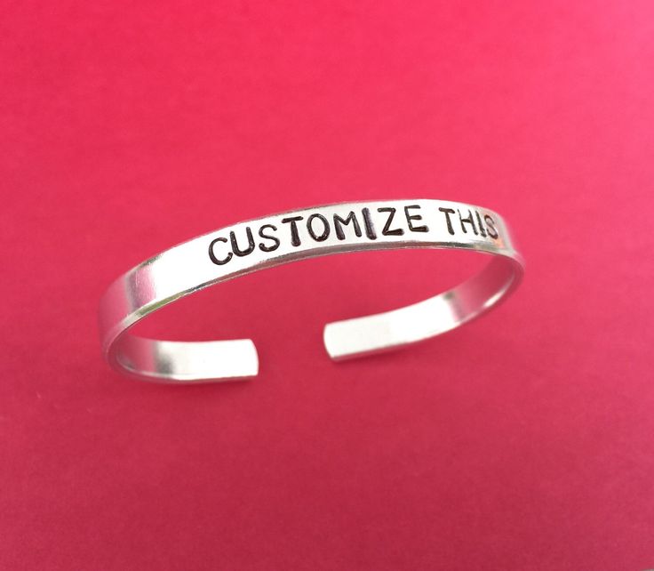 Custom Hand Stamped Bracelet - Aluminum Skinny Cuff Bangle - Personalized Gift -...