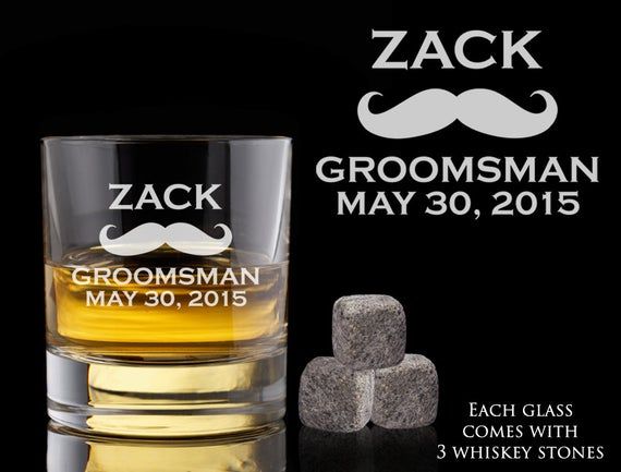 Groomsmen Gift, 8 Personalized Whiskey Glasses, Custom Whiskey Rocks, Whiskey St...