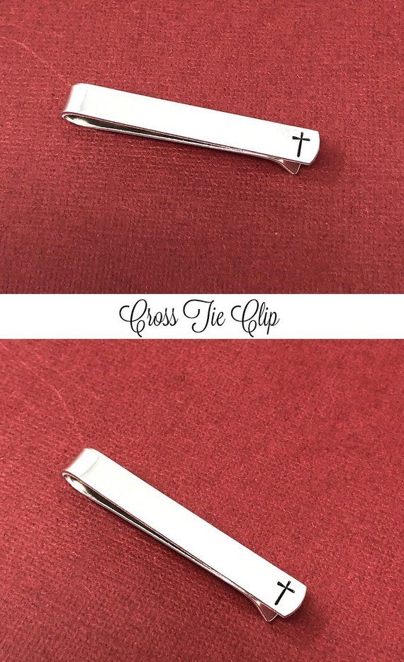 Holiday Gift Idea, Corporate Gift, Cross Tie Clip, Hand Stamped Tie Clip, Person...