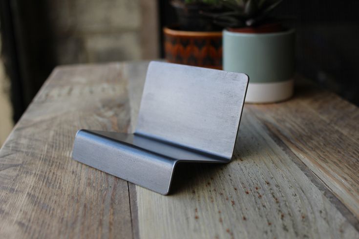 Industrial Luxe Business Card Holder, Folded Steel Business Card Holder, Raw Met...