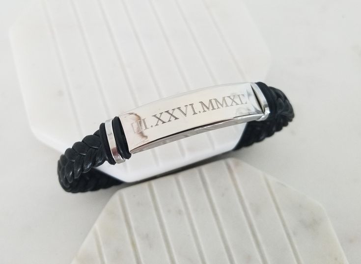 Mens Bracelet, Roman Numeral Bracelet, Personalized Bracelet, Custom Bracelet, S...