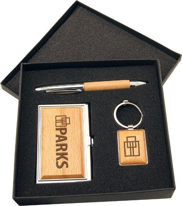 Personalized Business Card Holder Pen, Key Tag and Case Wood Gift Set #Unbranded
