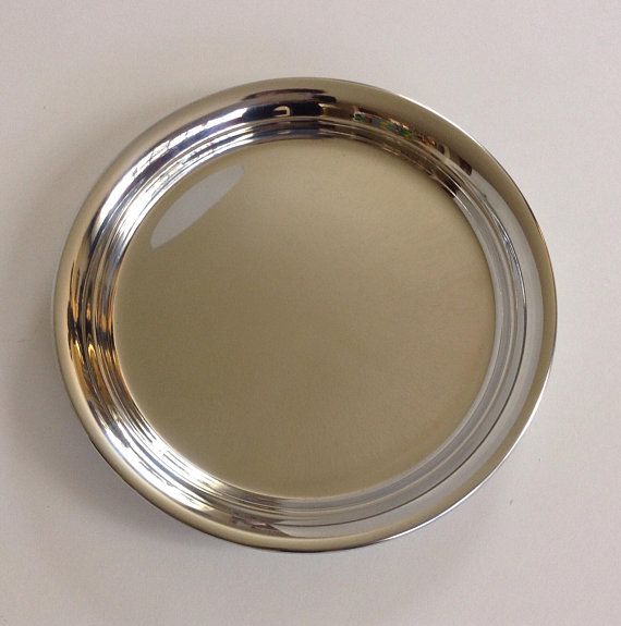 Round Pewter Tray, Engravable Award Plate, Kirk Stieff, Polished Silver-Tone Fin...