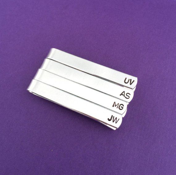 SET OF 4 - Hand Stamped Tie Clip, Corporate Gift, Personalized Tie Bar, Custom H...