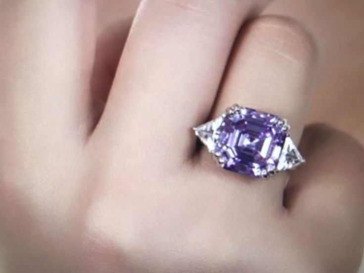 A Flawless Lavender 13CT Asscher Cut Russian Lab Diamond Engagement Ring