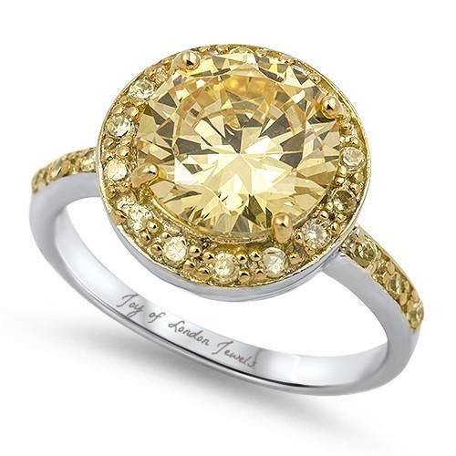 A Perfect 3.9CT Round Cut Halo Canary Yellow Russian Lab Diamond Ring