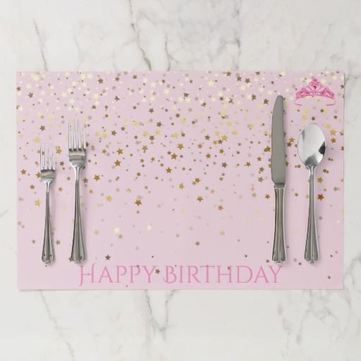 Happy Birthday Pink Tiara & Golden Stars Placemats