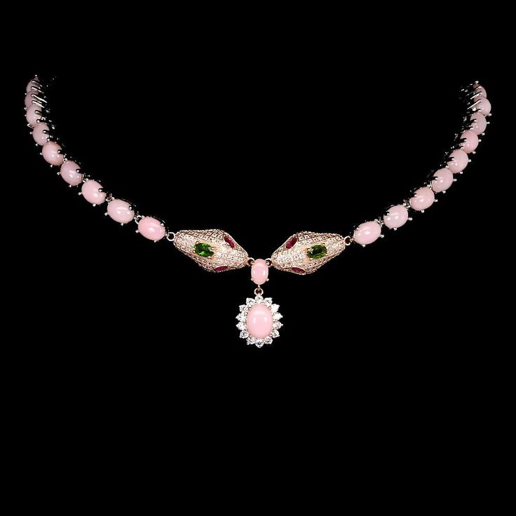 Vintage 14K Rose Gold Natural Pink Opal Cobra Necklace