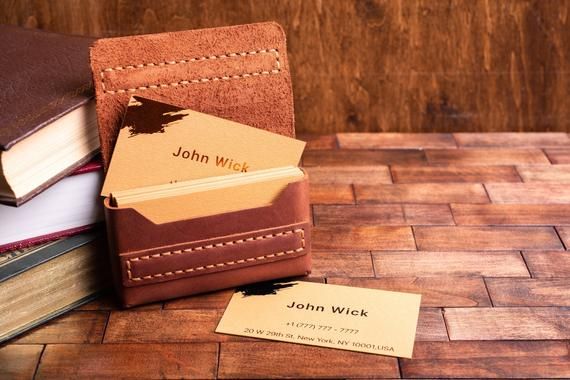 Business card case-leather card holder-custom card case-corporate gift-vintage c...