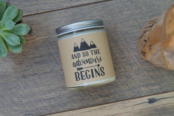 Corporate Gifts Ideas : And So The Adventure Begins Personalized Soy Candle Gift...