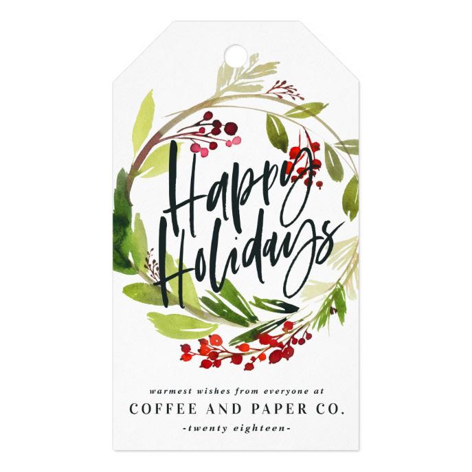 Happiest holidays watercolor floral corporate gift tags