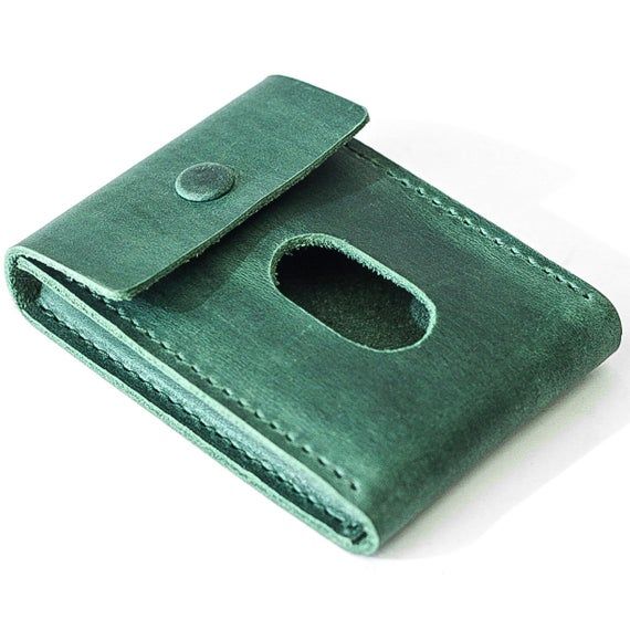 Leather Card Holder Business Card Case Minimal Green Card Wallet Groom Gift Corp...