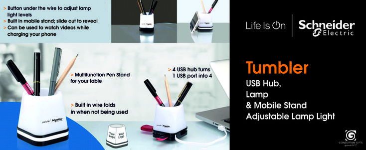 Tumbler With USB Hub, Mobile stand and Lamp