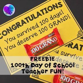 FREEBIE - 100th Day of School TEACHER FUN! Give these out on your 100th Day of S...