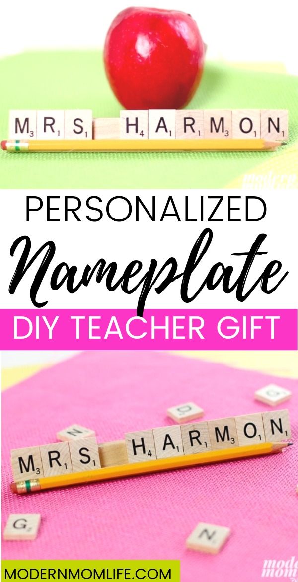 DIY teacher gift idea! This personalized nameplate is made of scrabble pieces! #...