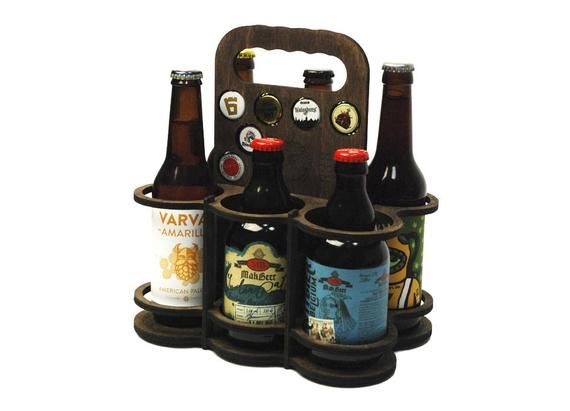6 Pack Beer Holder, Beer Carrier, Beer Tote, Beer Caddy, Wooden Caddy Gift, Corp...