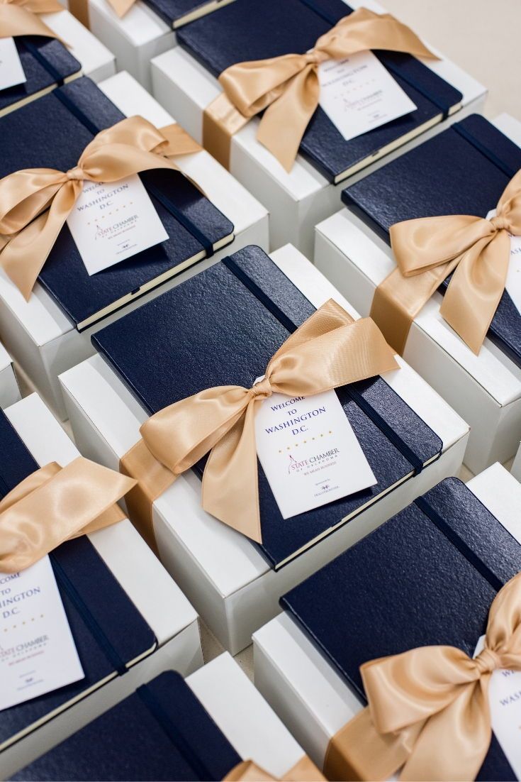 CORPORATE EVENT GIFTS//  Elegant DC themed gift boxes welcome stakeholders and p...
