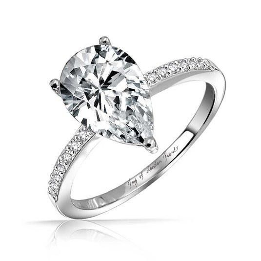 1.9CT Pear Cut Solitaire Russian Lab Diamond Engagement Ring