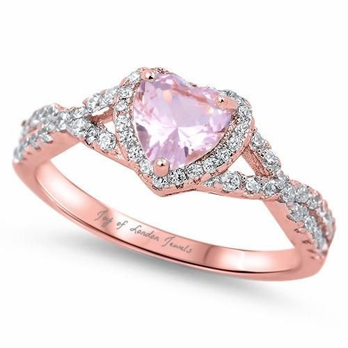 14K Pink Gold 1.7CT Heart Cut Pink Sapphire & Russian Lab Diamond Halo Ring