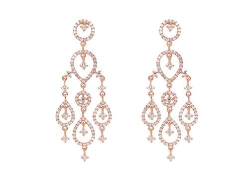 14K Rose Gold Cubic Zirconia Chandalier Wedding Earrings