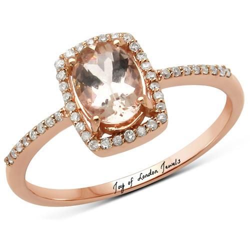 14K Rose Gold Natural 1.2CT Oval Cut Peach Morganite & White Diamonds Halo Ring