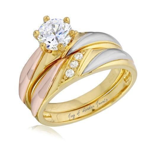 14K Yellow Gold Rose Gold 1CT Round Cut Russian Lab Diamond Bridal Set