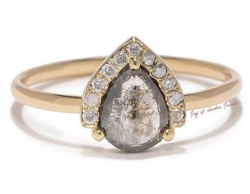 A 14K Yellow Gold Natural .85CT Pear Cut Light Grey Diamond Engagement Ring
