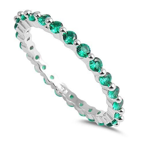 A 2TCW Round Cut Emerald Green Russian Lab Diamond Eternity Ring