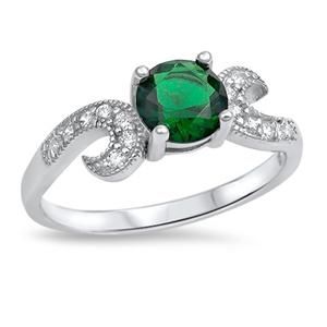 A Classic 2CT Round Cut Green Emerald Engagement Ring