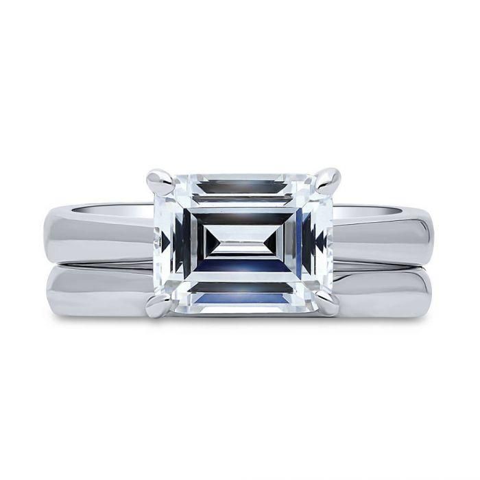 A Flawless 2.5CT Emerald Cut Solitaire Russian Lab Diamond Bridal Set